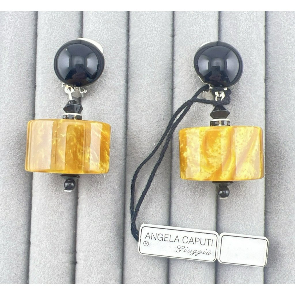 Angela Caputi Earrings Clip On Modernist Dangle Resin Geometric Art Gallery Nwt